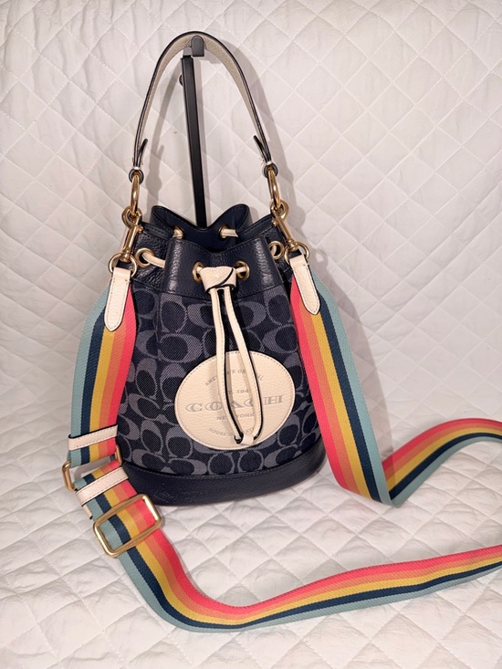 Coach Handbags - Coach Dempsey Bucket & Drawstring Blue Leather